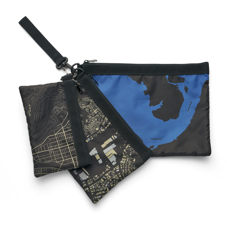 3連ポーチ（ストラップ付）/レイヤーマップ ブラック – Map Design