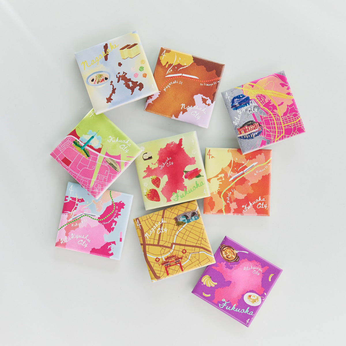 タイルマグネット（3個）/福岡県北九州セット｜地図グッズ｜Map Design