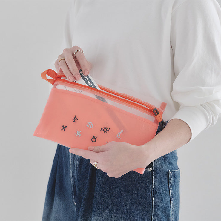 地図記号 メッシュフラットポーチ/オレンジ