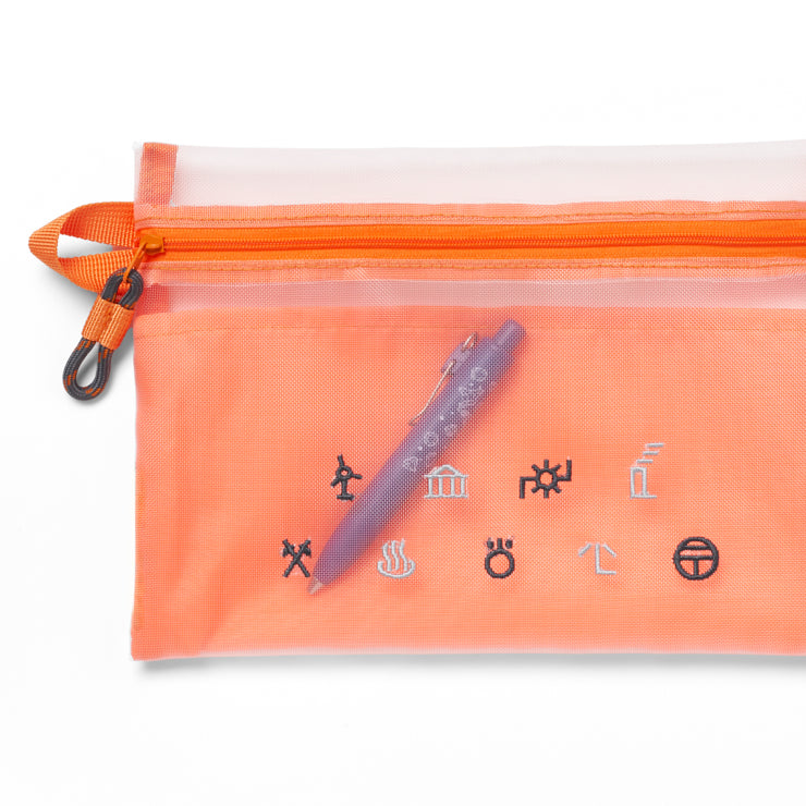 地図記号 メッシュフラットポーチ/オレンジ