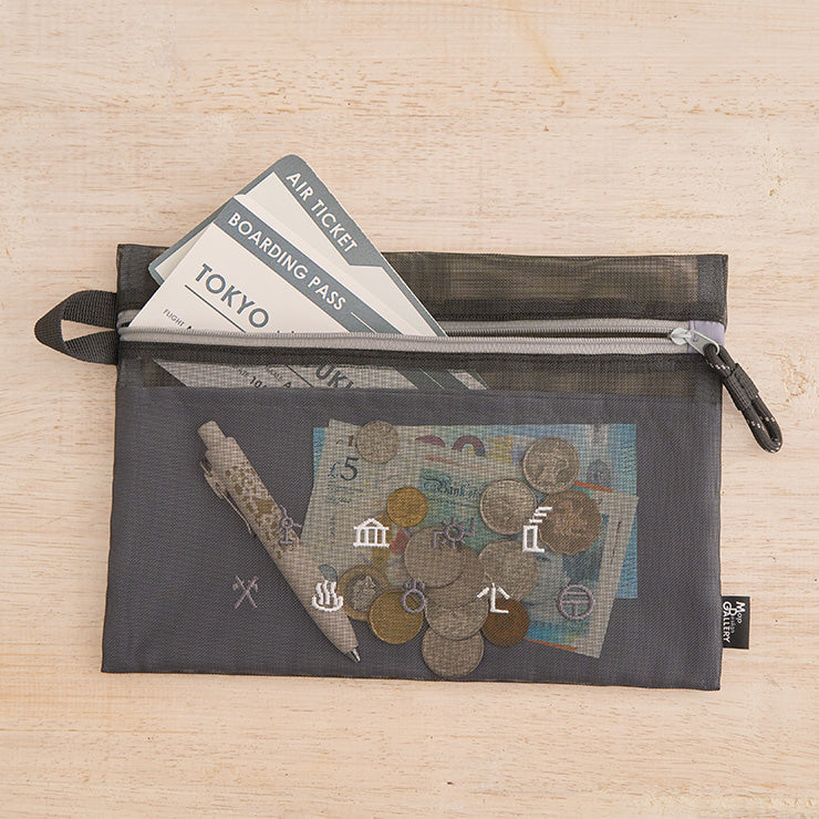 地図記号 メッシュフラットポーチ/ブラック