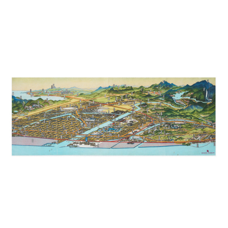 手ぬぐい/小倉市交通名所図絵