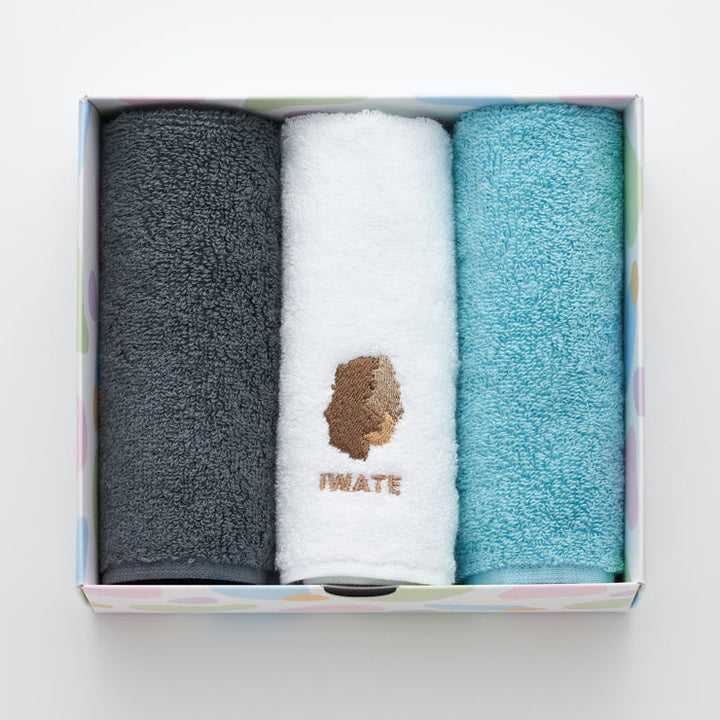 街まち 47palette タオルハンカチセット(3枚入)/03岩手県 セピア系/ミント系