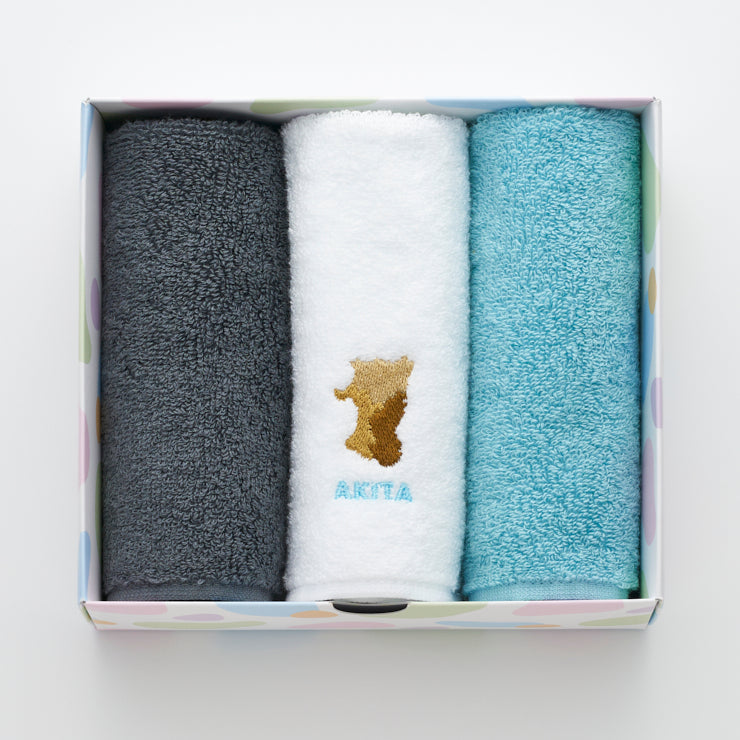 街まち 47palette タオルハンカチセット(3枚入)/05秋田県 セピア系/ミント系