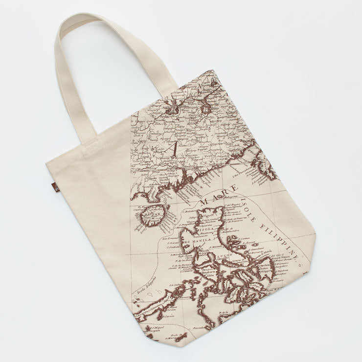 【古ちず】トートバッグ12oz/ノスタルジック 線画 白